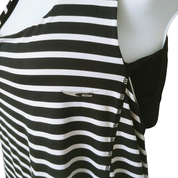 ACX  Athleisure Workout Wear Tank Top Black White Stripes Criss Cross Back M - Picture 5 of 8